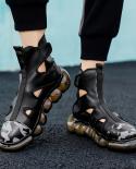 Vryheid, nuevas sandalias altas para hombre, zapatos informales romanos de gladiador calados de cuero transpirable, suela gruesa