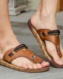 Jumpmore Mens Flip Flops Outdoor Leisure Breathable Tendon Bottom Slippers  Leather Sandals Men Size 39 44flip Flops