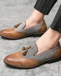 Jumpmore Men Loafers Leather Brown Slip On Tassel Loafers Wedding Party Shoes Mens Dress Shoes Male Brogue Footwear Size