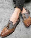 Jumpmore Men Loafers Leather Brown Slip On Tassel Loafers Wedding Party Shoes Mens Dress Shoes Male Brogue Footwear Size