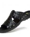 Sizes 52 Split Leather Slippers For Men Summer Hot Sale Slides Sandals Beach Shoes Flip Flops Hombres Sandalia Black  Me