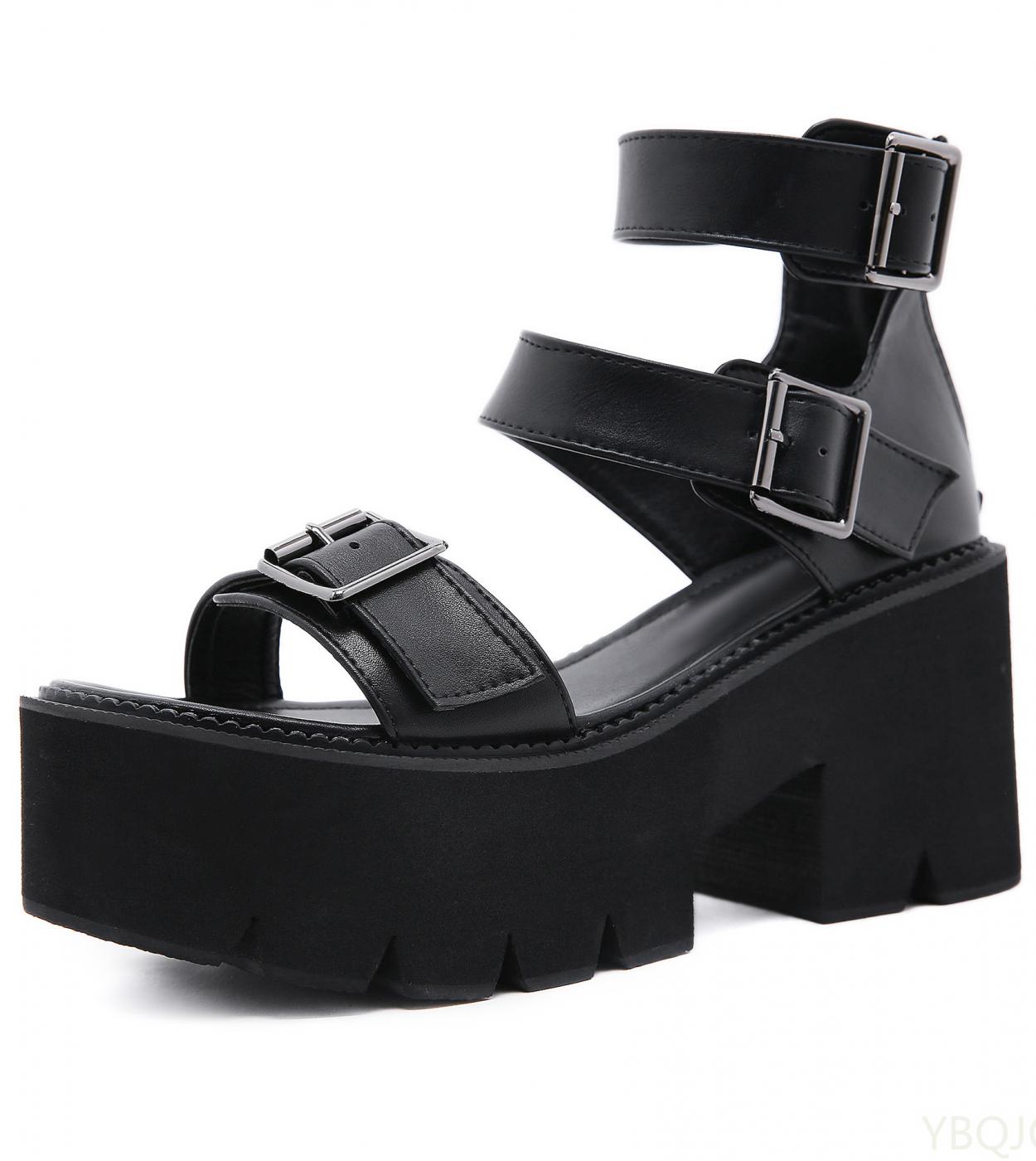 2022 Brand Leisure Chunky Platform Sandals High Block Heels Gladiator Goth Black Shoes Woman Fashion Trendy Summer Women