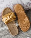 Bowknot Household Cool Linen Slippers Women Summer Indoor Non Slip Resistance Couples Home Slippers Shoes Womengjm7slipp