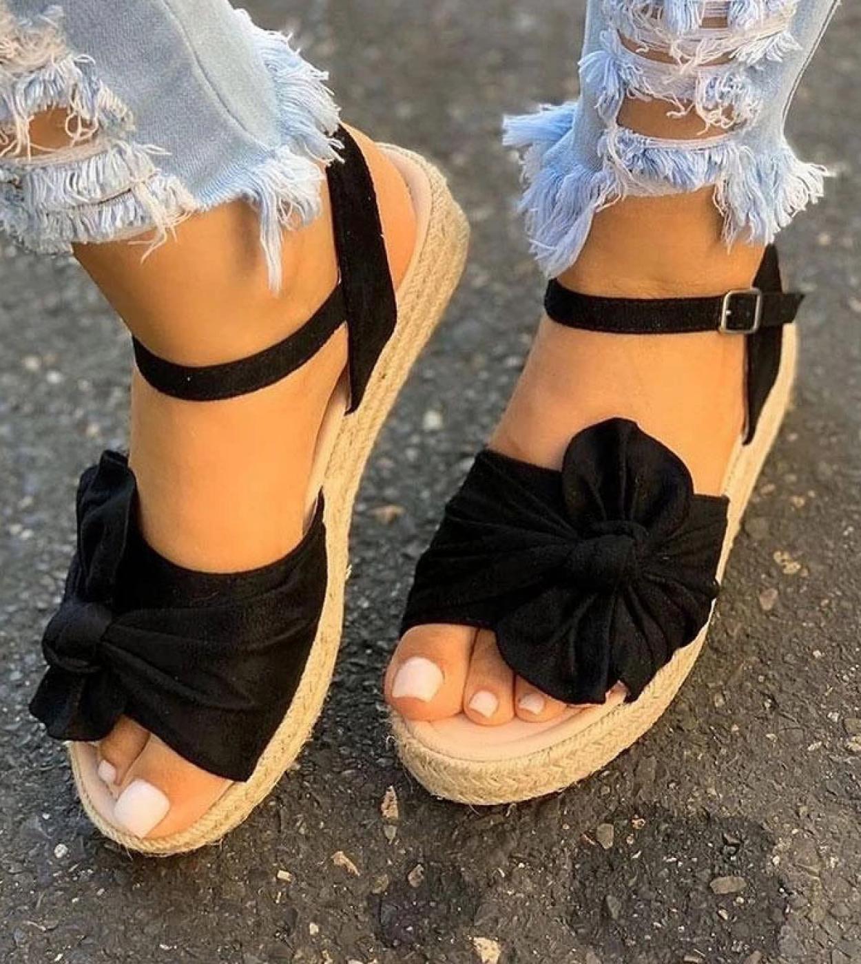 Women Casual Sandals Summer Shoes Hemp Flats Platform Ladies Bowknot Buckle Strap Fashion Woman New Peep Toe Female  Wom