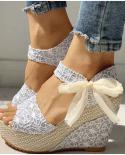 Hot Lace Leisure Women Wedges Heeled Women Shoes 2022 Summer Sandals Party Platform High Heels Shoes Woman
