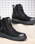 Winter Side Zip Leather Boots High Top Trend Boots Genuine Leather Outdoor Combat Boots Men Botas Outdoor Safety Militar