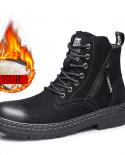 Winter Side Zip Leather Boots High Top Trend Boots Genuine Leather Outdoor Combat Boots Men Botas Outdoor Safety Militar