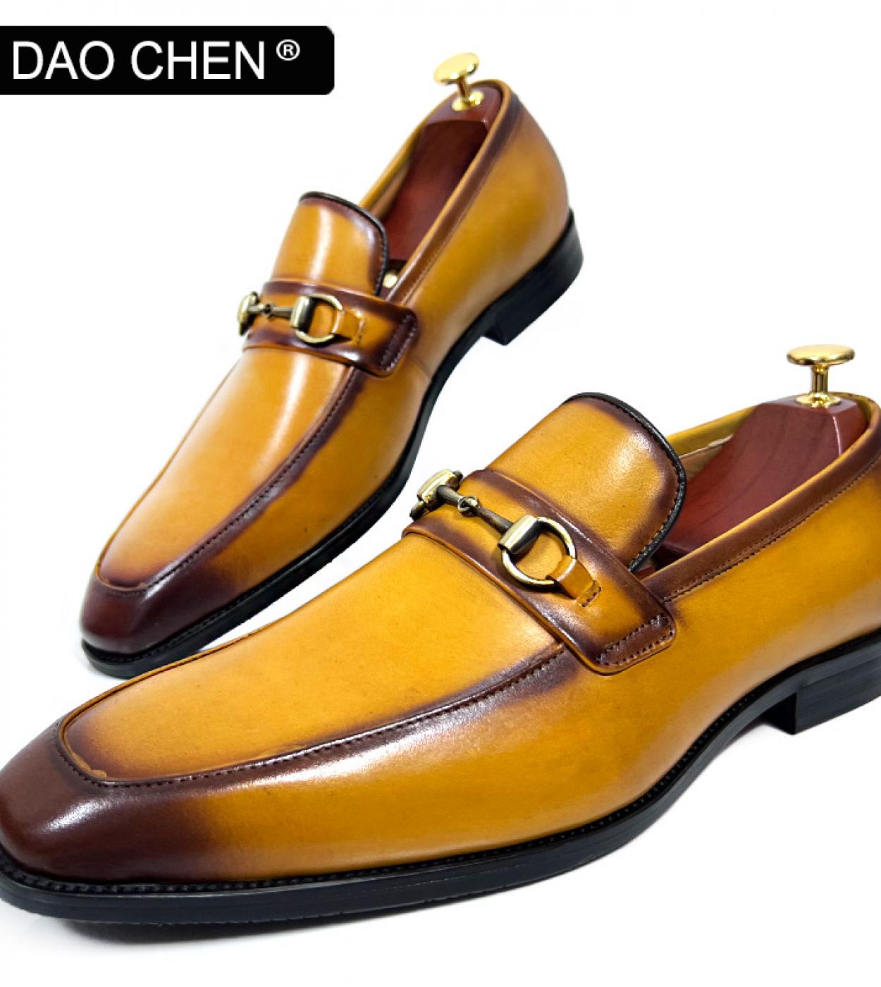 Italian Real Leather Shoes Men Black Yellow Luxury Horsebit Shoe Casual Dress Man Shoes Wedding Office Banquet Loafers F