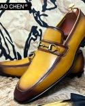 Zapatos italianos de cuero auténtico para hombre, zapatos de lujo en negro y amarillo con punta de caballo, zapatos informales p