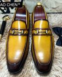 Zapatos italianos de cuero auténtico para hombre, zapatos de lujo en negro y amarillo con punta de caballo, zapatos informales p