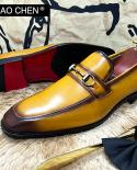 أحذية جلدية حقيقية إيطالية للرجال أسود أصفر فاخر حذاء هورسبيت فستان كاجوال أحذية رجالي لحفلات الزفاف أحذية بدون كعب F