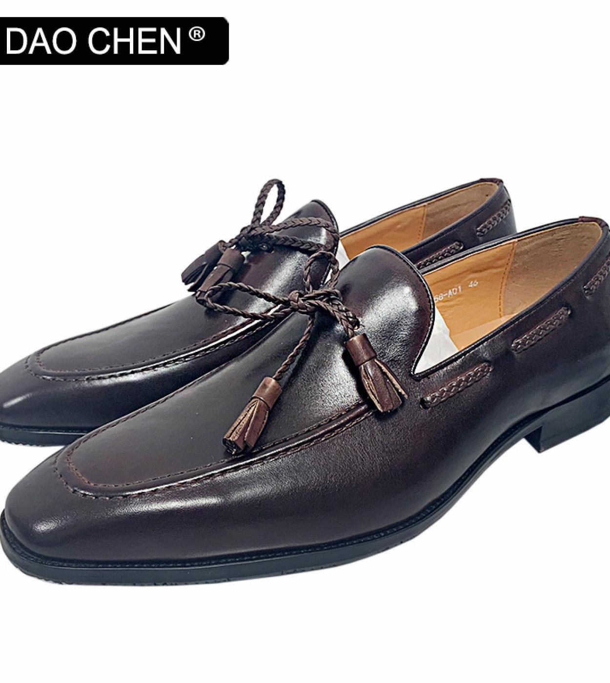 Luxury Brand Men Leather Shoes Black Brown Tassel Loafers Slip On Classic Mens Dress Shoes Wedding Office Casual Shoes F
