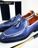 Daochen أنيق مصمم أحذية رجالي أسود أزرق فاخر رجل اللباس حذاء مكتب الأعمال الزفاف جلد طبيعي المتسكعون الرجال