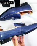 Daochen أنيق مصمم أحذية رجالي أسود أزرق فاخر رجل اللباس حذاء مكتب الأعمال الزفاف جلد طبيعي المتسكعون الرجال
