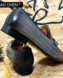 حذاء كاجوال أنيق للرجال أسود رمادي سهل الارتداء بشراشيب بدون كعب جلد أصلي للرجال أحذية رسمية لحفلات الزفاف