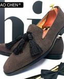 Luxury Brand Mens Loafers Shoes Suede Black Tassel Shoes Slip On Mens Dress Shoes Wedding Banquet Party Formal Men Casu