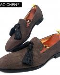 Mocasines de marca de lujo para hombre, zapatos de gamuza con borlas negras, zapatos de vestir para hombre, zapatos de vestir pa