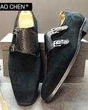 Luxury Brand Men Loafers Shoes Double Monk Shoes Leather Fashion Casual Men Dress Shoes Black Brown Office Wedding Shoes