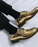 Mens Dress Shoes High Quality Fashion Comfortable Business Mens Formal Shoes Brogue Mens Shiny Shoes Gold Gentleman S