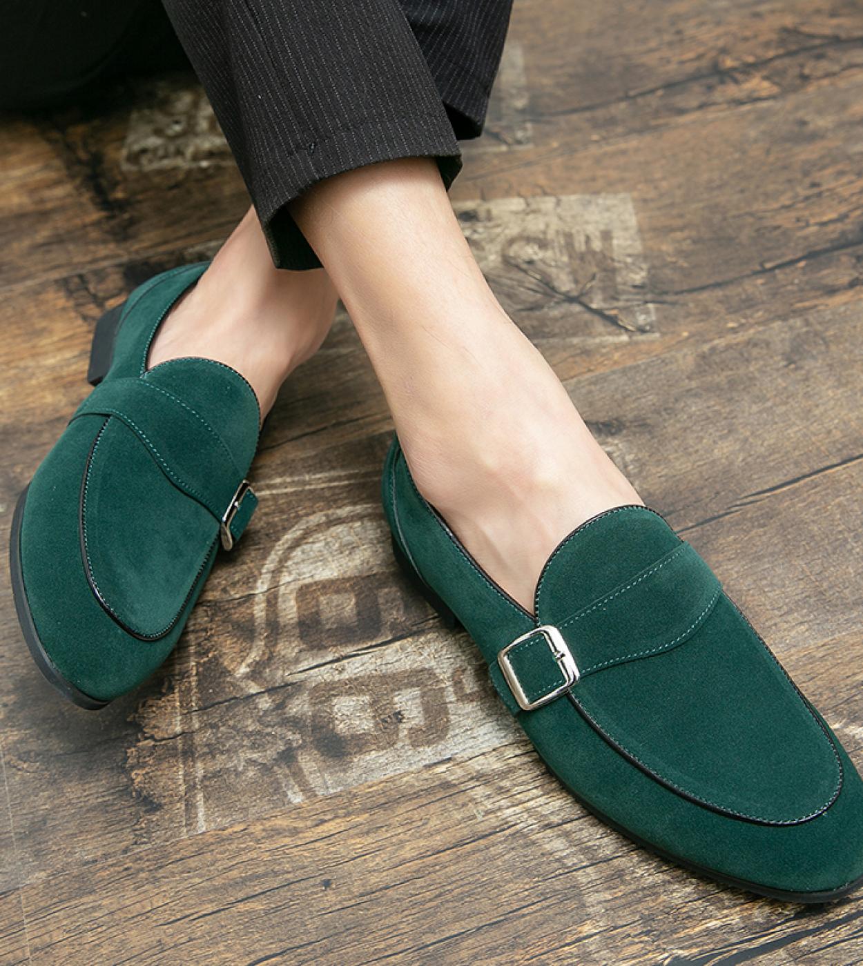 Zapatos casuales de estilo italiano para hombre, zapatos casuales de lujo de moda cómodos verdes, zapatos de cuero para hombre, 