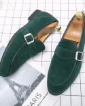 נעלי קזואל לגברים בסגנון איטלקי ירוק אופנה נוחה נעלי קזואל יוקרתיות נעלי עור לגברים נעלי עור נעלי זמש נעלי קצף גדולות