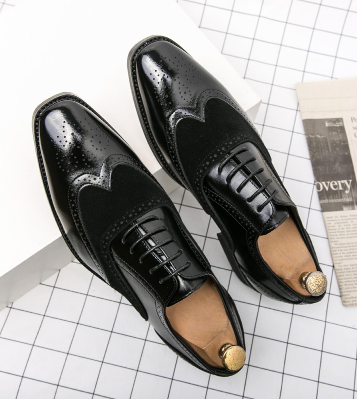 أحذية رسمية إيطالية فاخرة للرجال من جلد أكسفورد بروغ موضة Wingtip برباط أسود لحفلات الزفاف أحذية رجالية 3