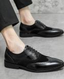 נעלי יוקרה איטלקיות רשמיות גברים אוקספורד עור brogue אופנה קצה כנף שחור שרוכים שמלת כלה נעלי שמלת כלה גברים 3