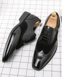 נעלי יוקרה איטלקיות רשמיות גברים אוקספורד עור brogue אופנה קצה כנף שחור שרוכים שמלת כלה נעלי שמלת כלה גברים 3