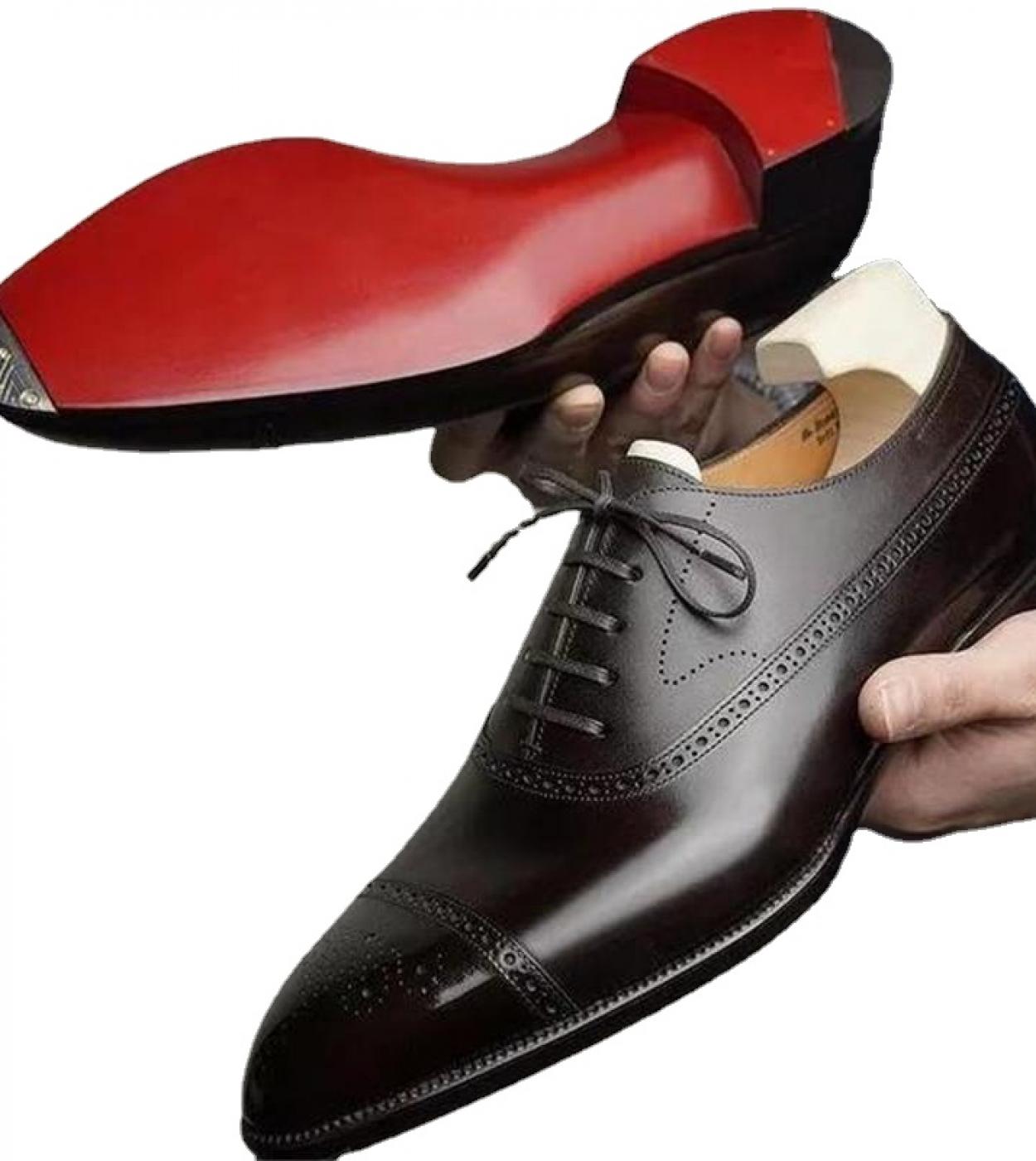 Red Sole Men Derby Shoes Brown Black Lace-up Round Toe Wedding