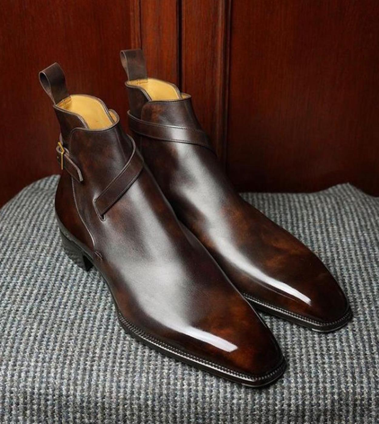 Botas cortas con correa de hebilla marrón para Hombre, botas de negocios con punta cuadrada para Hombre con envío gratis, Zapato