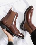 Snow Boots Men Brown High Quality Patent Leather Chelsea Boots Thick Sole Outdoor Leisure Boots Business Plus Fur Warm S