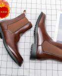 Snow Boots Men Brown High Quality Patent Leather Chelsea Boots Thick Sole Outdoor Leisure Boots Business Plus Fur Warm S