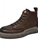 3844 حذاء كاجوال Midtop من الجلد البني للرجال 2022 للخريف والشتاء أحذية رياضية خارجية للرجال بدون عاريات موضة المشي S