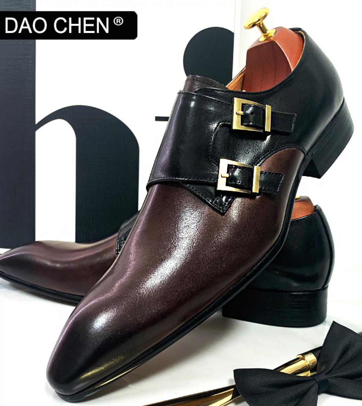 Scarpe eleganti da uomo in pelle con cinturino doppio monaco