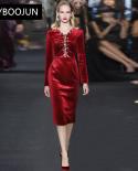 Dresses For Women 2022 Luxury Designer Velvet Pencil V Neck Long Sleeve Crystal Beading Vintage Party Package Buttocks D