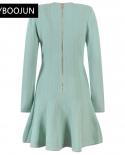 Vneck Long Slevee Fall Office Lady Knit Aline Green Black Mini Dresses For Women 2022 Luxury Designer Autumn Runway Eleg