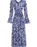 Dresses For Women 2022 Runway Blue And White Porcelain V Neck Pagoda Sleeve Beading Stereoscopic Butterfly Embroidery Dr