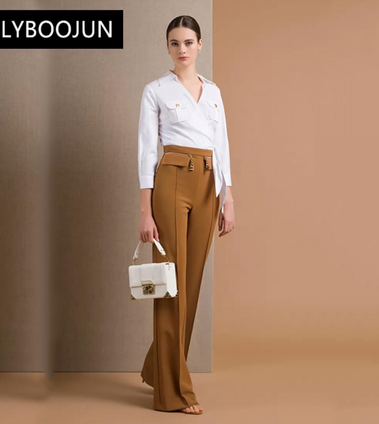 2022 Elegant High Quality Luxury Brand New Harem Trousers High Waist Chain Flared Straight Basic Business Office Lady Pa