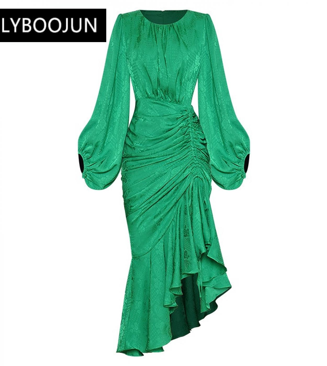 Dresses For Women 2023 Runway Luxury Designer High Quality Elegant Summer O Neck Lantern Long Sleeve Buttock Wrapping Dr
