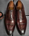 Autumn New Style Mens Dress Shoes Luxury Genuine Leather Fashion Burgundy Black Laces Up Wedding Formal Social Shoes For