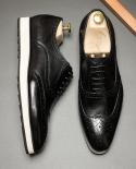 Luxury Mens Casual Leather Shoes 2023 New Style Genuine Leather Summer Fashion Handmade Laces Up Brogues Dress Shoes For