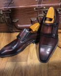 Mens Dress Shoes Luxury Genuine Leather 2022 Autumn New Style No Laces Quality Buckle Burgundy Wedding Business Shoes Fo