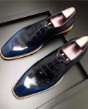 Luxury Italy Men Dress Shoes Genuine Leather 2023 Summer New Style Handmade Blue Black Wedding Social Shoes Man Laces Up