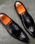 Crocodile Pattern Mens Dress Shoes Luxury Genuine Leather Fashion Brand Designer New Style Laces Up Black Wedding Shoes