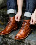Vintage British Style Men Boots Luxury Geniune Leather Quality Handmade Ankle Lace Up Flat Booties Western Chelsea Shoes