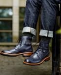 Handmade Men Chelsea Boots Winter Brogue Shoes Luxury Genuine Leather Comfortable Ankle Flat Quality Brown Lace Up Male 