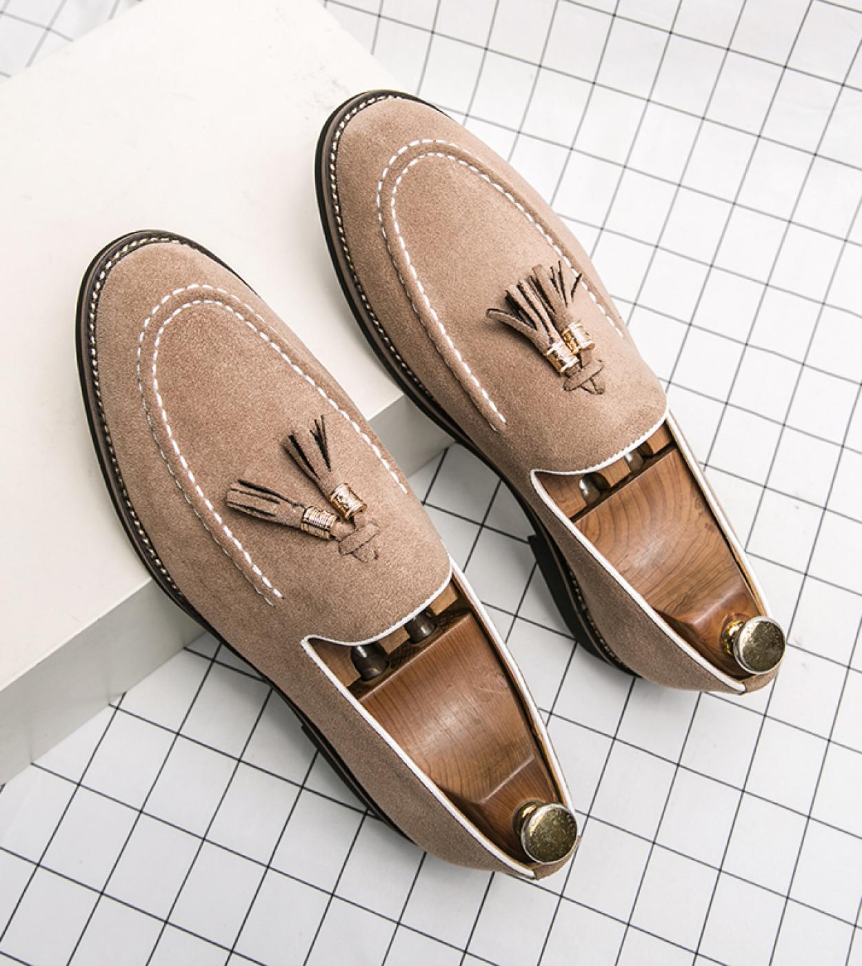Spring Fashion Suede Casual Shoes Men Tassel Leather Shoes Loafers Men Shoes Slip On Breathable Comfortable Shoes Nubuck