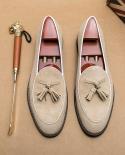 Spring Suede Loafers Men Beige Tassel Nubuck Leather Fashion Business Breathable Casual Luxury Brand Of Men Shoes Zapato