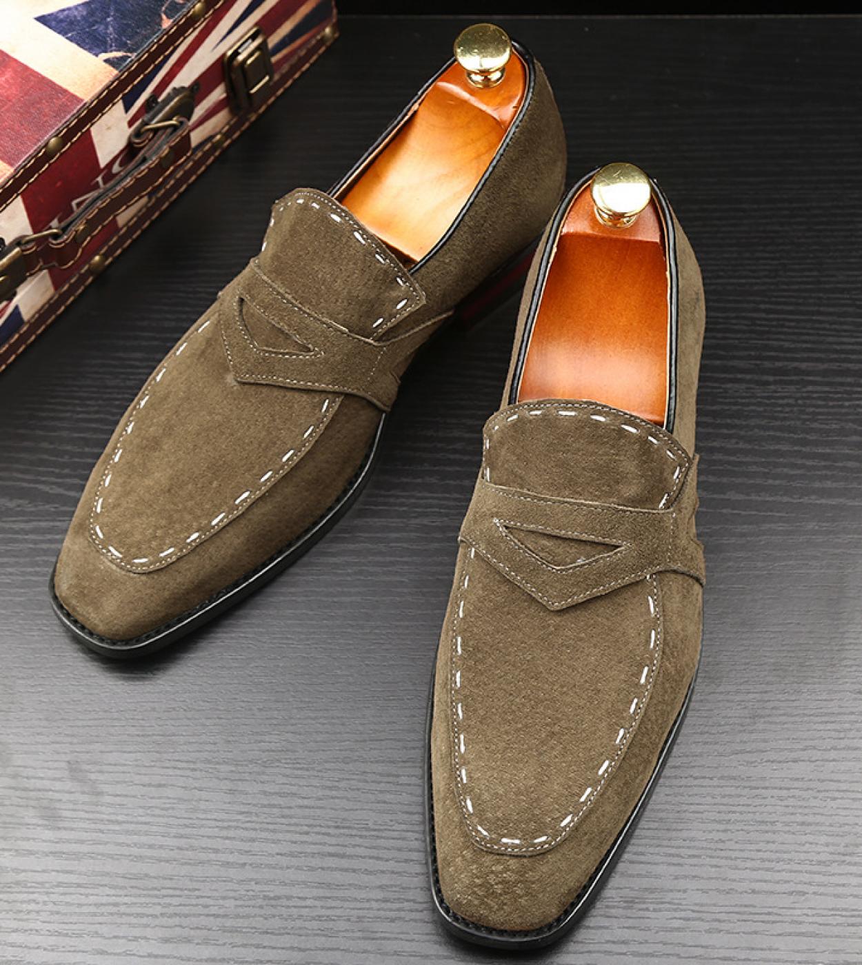 Suede Loafers Men Fashion Frosted Scrub Pointed Large Size Casual Flats Mens Dress Shoes Slip On Casual Footwear