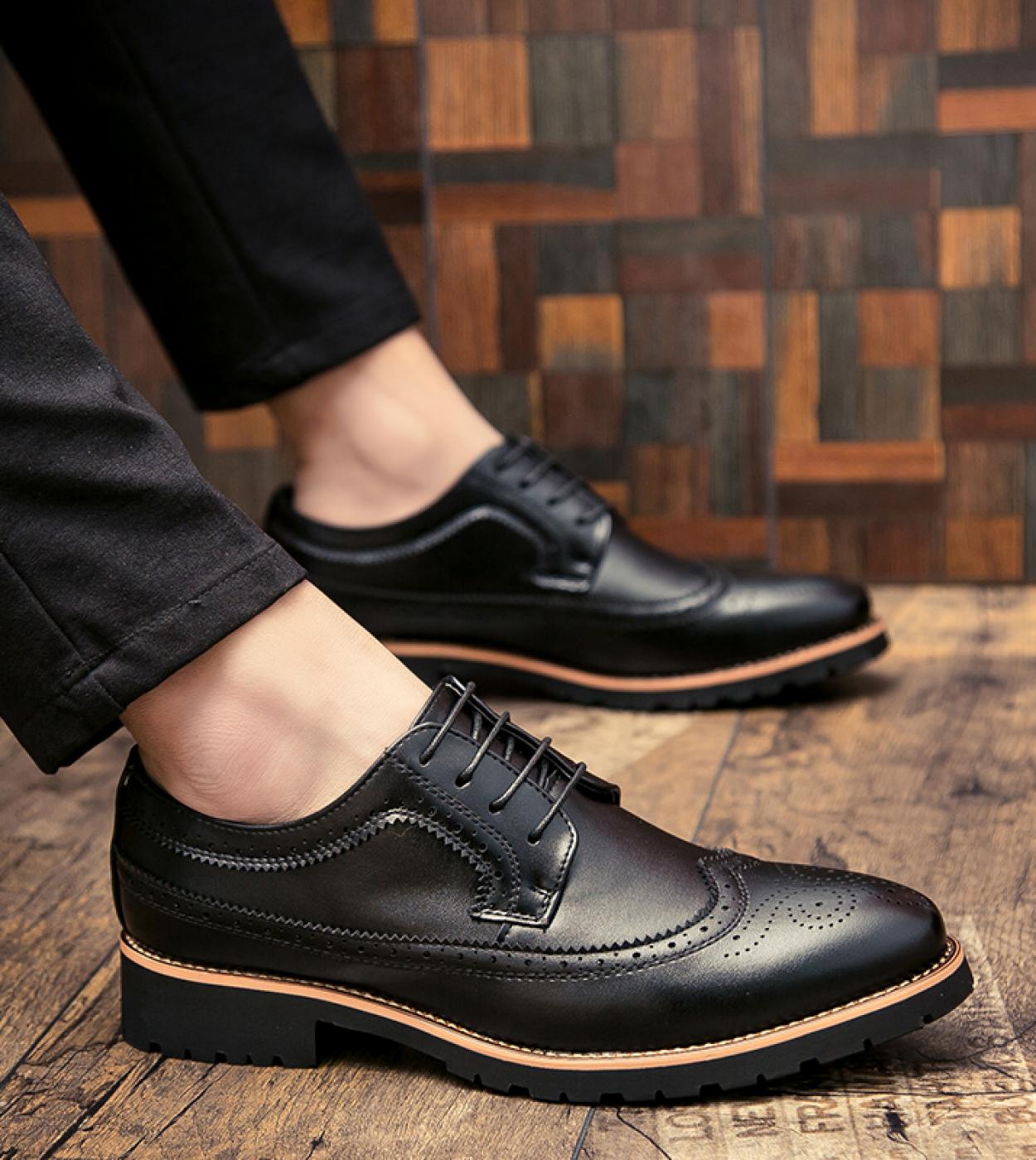 US 48.63 2022 Men Dress Shoes Leather Fashion Derby Shoes Classic Casual Business Wedding Footwear Lace Up British Style Male For Description